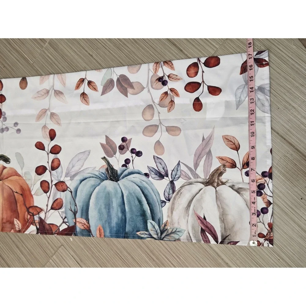 Fall Pumpkin Window Valance Autumn Harvest Watercolor Orange Teal 60x18